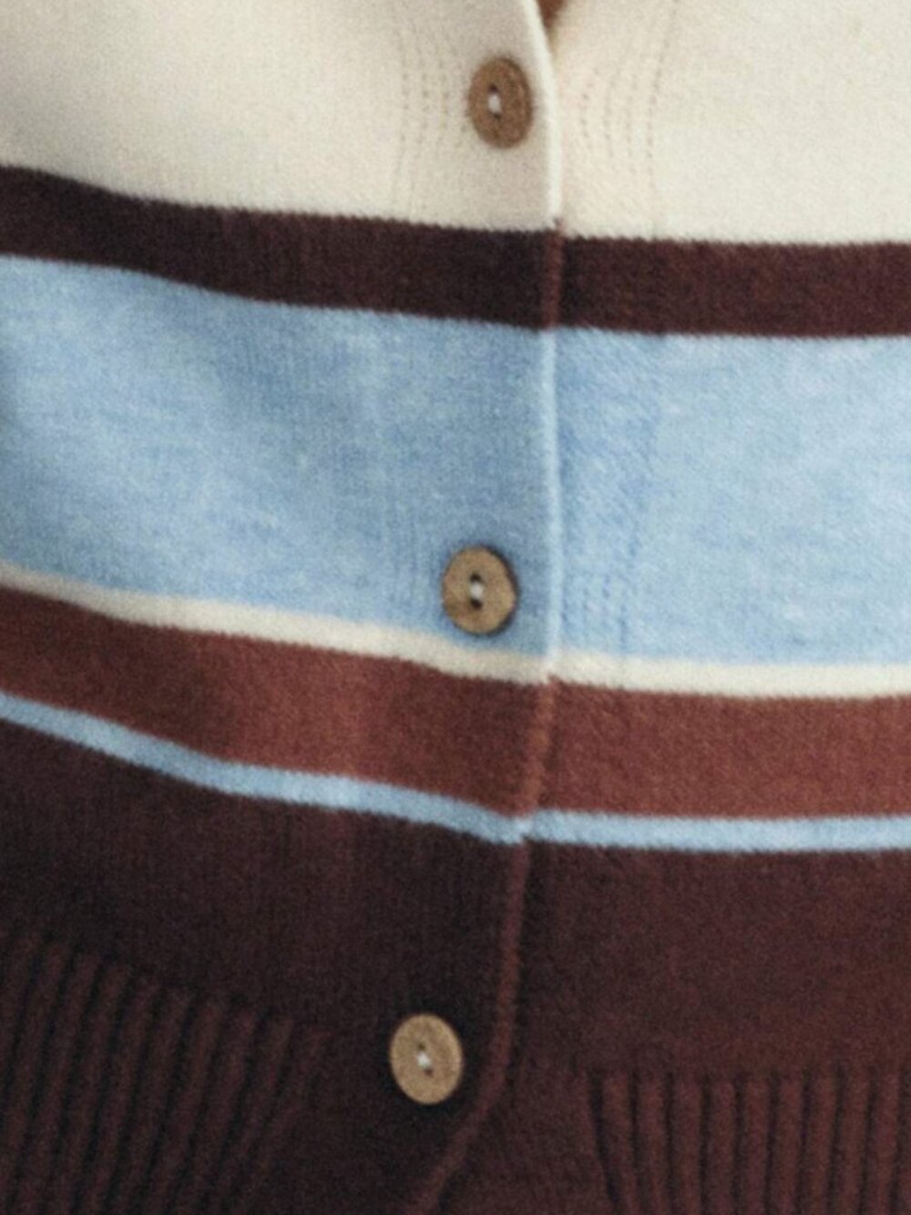 Women's Brown Blue Striped Button Cardigan Fall Casual Cropped Knit Sweater - Picture 4 of 4